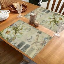 1 pièce/4pcs/6pcs, Décoration d'intérieur, Napperons en lin imprimés avec motif de collage artistique vintage, convenant pour la table à manger, décoration toutes saisons pour le printemps, l'été, l'automne, l'hiver, style moderne lavable, décoration de chambre, napperons, sous-verres, napperons de table de cuisine, décoration de fête intérieure et extérieure, décoration d'intérieur, cadeau idéal - Multicolore - Voir 6