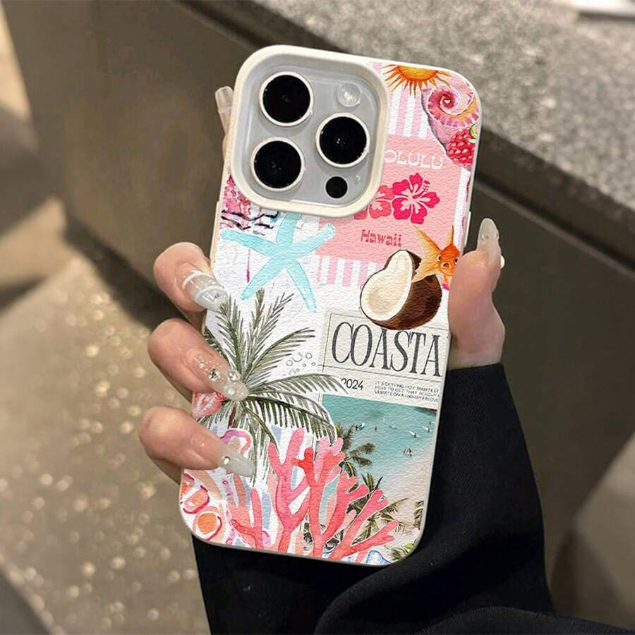 Funda para Teléfono - 1 unidad de Funda Texturizada con Estampado UV de Isla Tropical, Compatible con Iphone 17-11 Pro Pro Max Plus, un Regalo Moderno para Todas las Ocasiones. - Multicolor - Ver 1