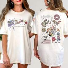 Loose Oversize Comfort Color® Zootopia Tee, Judy Hopps & Nick Wilde Print Shirt, Zootopia Friends Top, Ideal For Disney Vacation & Daily Wear - 白色 - 查看 1
