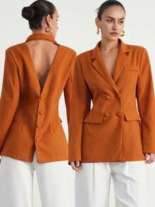 Women Blazers - 珊瑚橙 - 查看 1