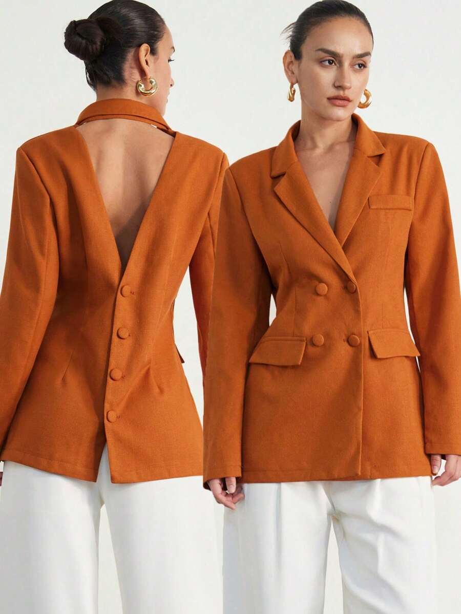 Women Blazers - 珊瑚橙 - 查看 1