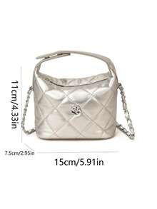 Fashion Quilted Solid Color Commuter Chain Shoulder Bag Handbag Crossbody Bag - Silver - View 7