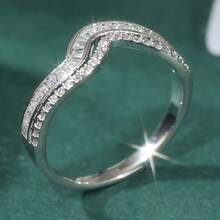 1pc Elegant Luxury Double-Layer Cubic Zirconia Ring Set For Women, Suitable For Wedding And Engagement Occasions, Exquisite And Eye-Catching - Silver - View 1