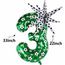 2 Pieces Soccer Balloons with Number 0-9, Balloon with Soccer Ball Design and Exploding Star, Aluminum Balloon with Star Effect, Soccer Birthday Decoration - Número 3 - Ver 3