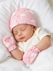 3pcs/Set Soft & Skin-Friendly Newborn Baby 3 Pieces Set, Cute Printed, Random Color, Suitable For Daily Wear, Sleeping And Gift - Printing - View 3