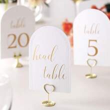 1439-Arch Table Numbers 1-20 + Head Table, 4x6 Inch White Art Paper, Double-Sided, Gold Foil Embossed Details, Elegant Perfect For Wedding Reception, Centerpiece Decoration, Event, Party, No Holders - 120 金箔 - 查看 5
