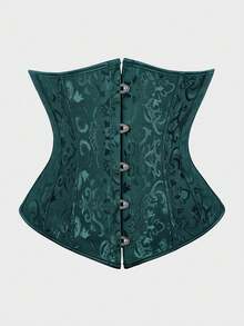 Underbust Corsets For Women,Corset Belt, Women's Floral Jacquard Lace Up Under Boob Corset Slimmer Body Shaper - 墨綠色 - 查看 1