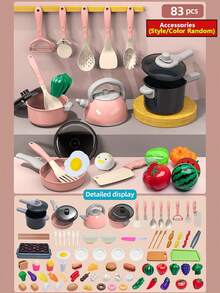Children's Small Kitchen Toy Set Pink Girls Pretend Play Cooking Cooking Utensils Baby Simulation Fruit Vegetable Cutting Kitchenware - Pink - View 10