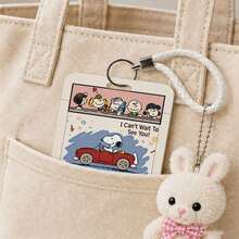 MINISO Snoopy Peanuts 滑動式卡套，附掛繩、鑰匙圈或編織皮革掛帶，開學季可愛復古動漫角色學生證/巴士卡保護套 - 樣式 2 - 查看 2