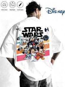 Disney 100% Cotton T-Shirt With Versatile Mickey Mouse DesignsComfortable And Breathable For Summer, The Perfect Gift,Galactic Wars,Cotton T Shirt Men - White - View 2