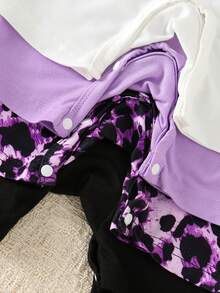 4pcs Baby Girls' Cute Rompers - Letter, Bow, Leopard Print And Solid Color, Soft Knit Fabric, Ideal For Spring/Summer Casual Wear, Baby Girls Rompers - Purple - View 7