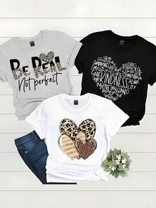Set de 3 camisetas de mujer de manga corta con cuello redondo, de estilo casual de verano, con estampado gráfico del universo creencia, top de concierto - Multicolor 6 - Ver 4