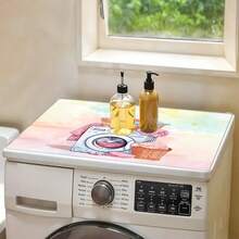 1pc, Home Decor, Laundry Theme Pattern Printed Washing Machine Dustproof Mat, Rubber Soft Bottom, Laundry Room Accessories, Washing Machine Top Protection Mat, Water-Absorbent Quick-Drying, Refrigerator Dustproof Cover Mat, Coffee Machine Countertop Water-Absorbent Mat, Diatomaceous Earth Drainage Mat, Modern Laundry Room And Kitchen Appliance Washing Machine And Dryer Dustproof Cover, Home Decor, Kitchen Dining Room Decor - Multicolor - View 6