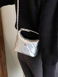 Fashion Quilted Solid Color Commuter Chain Shoulder Bag Handbag Crossbody Bag - Silver - View 5