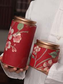 1pc 500ml/100ml Kitchen And Storage Room Container For Storing Tea, Coffee Beans, Sugar And Nuts. Metal Tea Canister With Good Sealing Properties. Bottom And Lid Are Both Coated With Porcelain Glaze.Holiday Gifts And Daily Use. - Multicolor - View 4