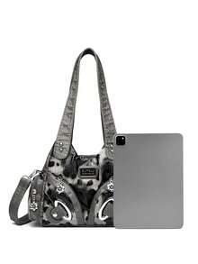 Fashionable Minimalist Multi-Pocket Rivet Street Retro Elegant Versatile Underarm Crossbody Shoulder Bag For Shopping And Vacation - Grey - View 9