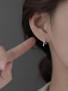 1 Pair Twisted Rope Knot Earrings For Women, Unique Niche Design, Fashionable Elegant Style, Exquisite Ear Jewelry Suitable For Daily Commute, Dating And Party - Silver - View 2