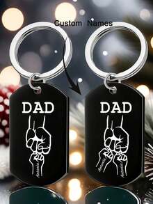 1pc Customized Engraved Stainless Steel Dad Keychain, Personalized Engraving 1-4 Names, Fashion Metal Keychain, Silver Black, Name Customization, Customized Christmas Gift, Customized Keychain, Personalized Customization, Perfect Christmas Gift, Birthday Gift, Anniversary Gift, Father's Day Gift For Dad - Gold 2 - View 6