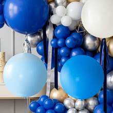 Globos Gigantes de 36 Pulgadas, Blanco, Azul Claro, Azul. Globos de Látex Azul Real, 4/6/8/10 piezas Globos de Látex Redondos Grandes, Adecuados para Aniversario, Cumpleaños, Boda, Revelación de Género y Decoraciones de Fiesta de Bautizo de Bebé - Traje azul oscuro y azul claro - Ver 8