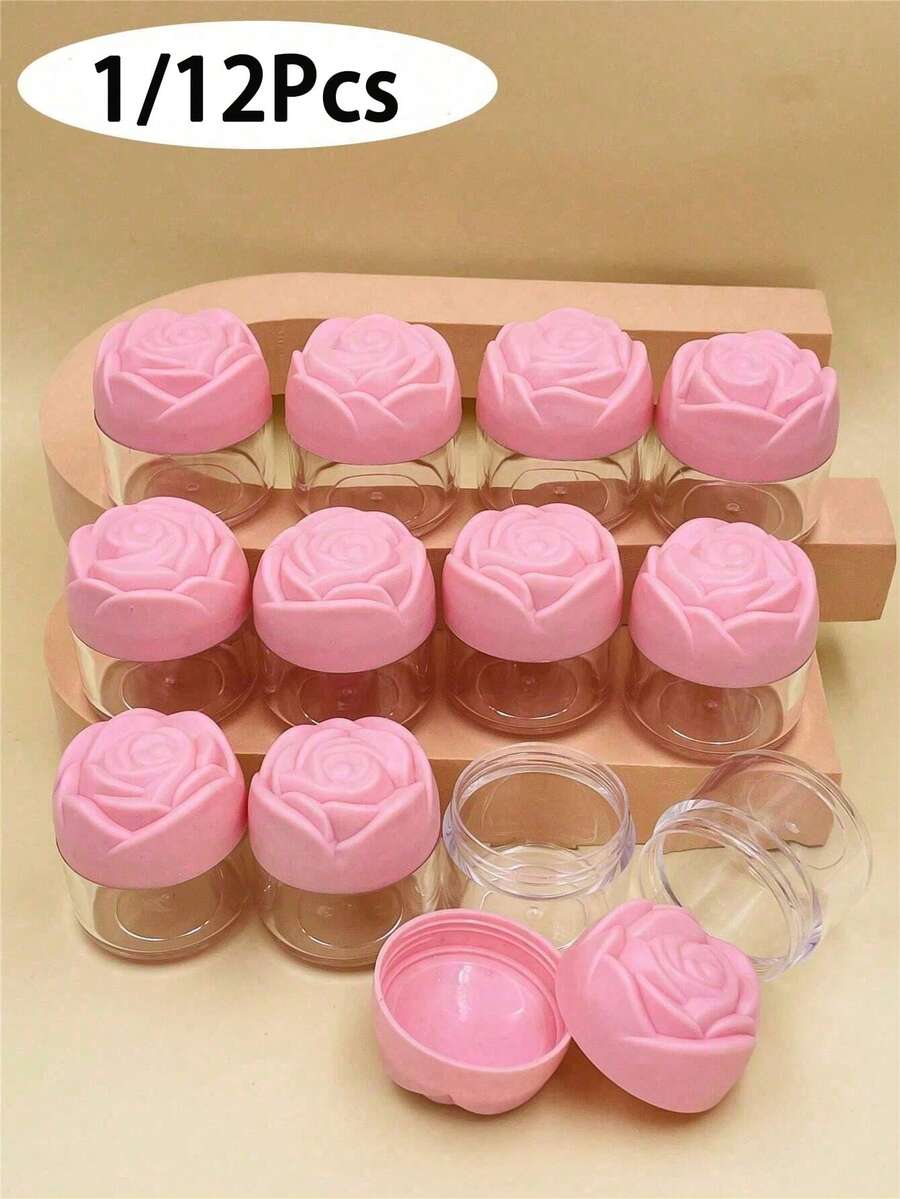 1/12 buah Stoples Krim Kosmetik Plastik, Stoples Bulat Transparan Kosong dengan Tutup Berwarna Merah Muda, Dapat Digunakan Kembali, Wadah Kosmetik Mini, Cocok untuk Krim Wajah, Losion, dll., Stoples Wadah Kosmetik Plastik, Stoples Krim Wajah Kosong, Stoples Krim Wajah Ukuran Perjalanan, 20g - MultiWarna - View 1