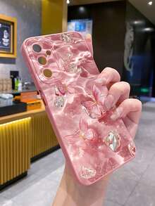 1個 水晶波浪蝴蝶霧面相機防摔手機殼 UV印刷 適用於 /Galaxy/Android 機型 - 粉色 - 查看 4