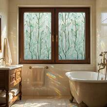 1 Roll Green Tree Branch Leaf Window Film, 44.5cm(17.5in) Width, Static Cling Non-Adhesive Privacy Glass Sticker, Iridescent Holographic Prism Effect, UV Blocking, Removable, With Installation Tools, For Home Office School Classroom Dormitory - Midsummer - View 11