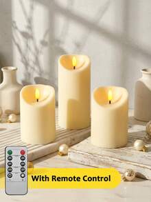 3 piezas de velas sin llama parpadeantes con control remoto y temporizador, funcionan con batería, adecuadas para Navidad, Halloween, Día de San Valentín, Día de la Madre, mesa de comedor, boda, fiesta, regalo, luz de decoración de ambiente festivo - luz cálida - Ver 2