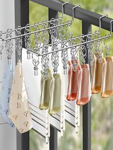 Perchero de clip de acero inoxidable, tendedero para secar calcetines, tendedero de ropa con múltiples clips, tendedero para secar ropa interior y sujetadores, estante de almacenamiento para armario - acortar - Ver 6