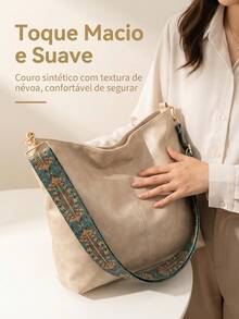 Women's High-Quality PU Bucket Bag, Wide Adjustable Printed Strap, Casual Street Style For Everyday Use - 象牙色 - 查看 5