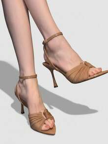 Pointed Toe Ruffle Metal Buckle Stiletto Heel Sexy Sandals For Women, Summer New Arrival - Brown - View 9