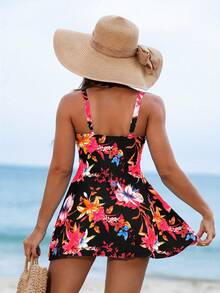 New 2026 Model: Women's Tankini Set, New Style Tropical Print Skirt, Sexy Fashion Cross Strap Tankini Swimsuit - 多色 4 - 查看 3