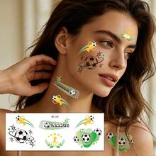 6Sheets Soccer Fan Cheer Face Temporary Tattoos, Sports Football Match Temporary Face Tattoo Stickers, Festivals & Parties, Football-Patterns Body Stickers For Arms & Face, Waterproof Football Themed Stickers - Multicolor - View 6