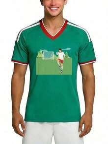 de Estilo Deportivo Casual para la Temporada de Fútbol 2026, Jersey con Cuello en V para Jugadores en el Campo, Camiseta de Verano para Aficionados al Fútbol para Hombres y Amigos LP1F ROEK - Negro - Ver 1