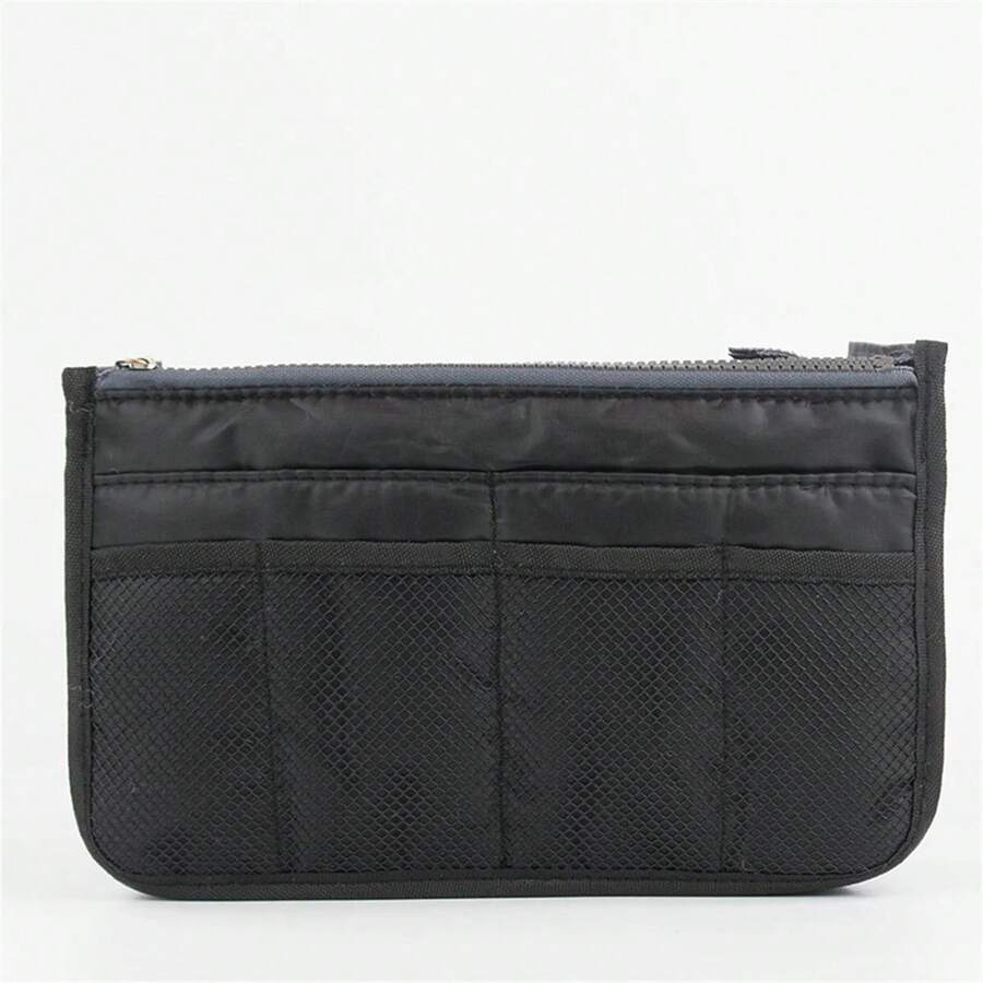 Bolsa de Almacenamiento Multifuncional Plegable con Doble Cremallera, Gran Capacidad para Organizar Maquillaje y Artículos de Aseo, Bolsa de Clasificación Grande - Negro - Ver 1