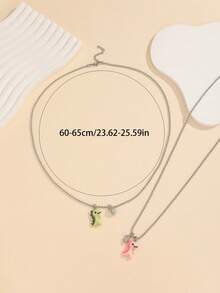 ATLVXJL 2件/組 夜光情侶友情家庭心形恐龍吊墜不鏽鋼鏈條項鍊套組，休閒首飾，適合日常配戴與節日禮物 - 彩色 - 查看 11