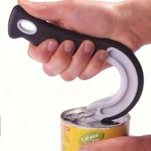 Easy-Grip Hook-Shaped Can Opener - Smooth Edges, Durable Plastic, Compact Design - Essential Kitchen Tool For Home And Parties Kitchen Accessories Kitchen Gadgets And Accessories - Black and White - View 3
