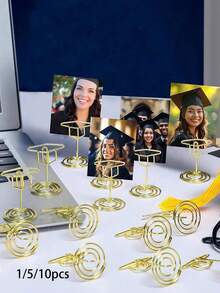 1/5/10 piezas Marco de fotos de sobremesa con forma de birrete de graduación de 2 pulgadas, dorado, decoración de escritorio para ceremonia de graduación, suministros para fiesta de graduación 2026 - multicolor - Ver 1