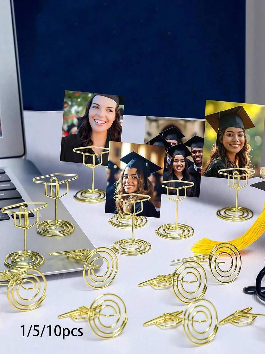 1/5/10 piezas Marco de fotos de sobremesa con forma de birrete de graduación de 2 pulgadas, dorado, decoración de escritorio para ceremonia de graduación, suministros para fiesta de graduación 2026 - multicolor - Ver 1