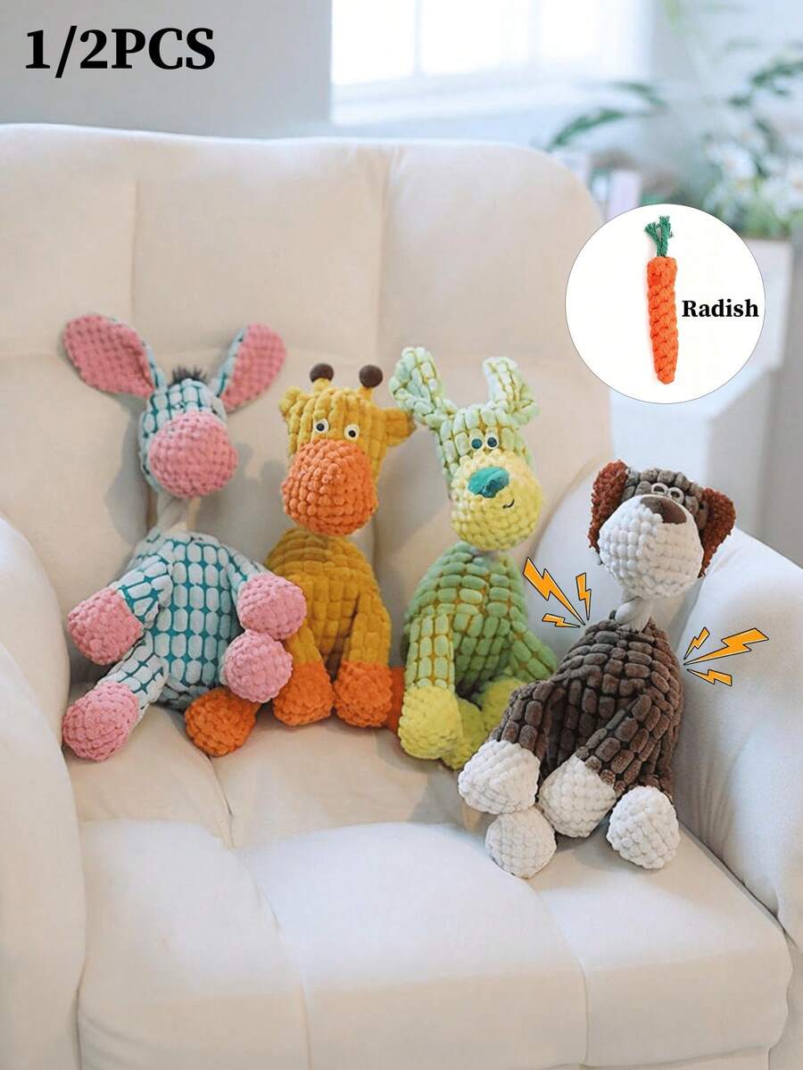 趣味寵物狗玩具 - 驢子形狀燈芯絨咬咬玩具，幼犬發聲絨毛驢子磨牙玩具，適合貓狗，幫助狗玩耍並消耗能量，促進牙齒清潔和口腔健康，適合中小型犬，室內/室外玩耍（橘色和綠色） - 理想的幼犬磨牙玩具，寵物用品，耐用，寵物主人，無需電池，狗咬咬繩鴨玩具，貓玩具鴨，貓咬咬玩具，狗咬咬玩具，寵物娃娃，寵物訓練狗配件 (1/2件)