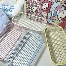This Stylish And Multifunctional Iron Desktop Storage Basket Comes In Four Colors That Can Be Freely Mixed And Matched. With Its Thickened Hollow Mesh, It's A Versatile Desktop Organizer Suitable For Various Holidays And Parties. - Peach Pink + Creamy Yellow - View 3