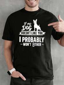 Divertente t-shirt da uomo con grafica per amanti dei cani, in morbido cotone, stile street hip-hop, comoda, resistente, con design grafico - nero - Visualizzare 1