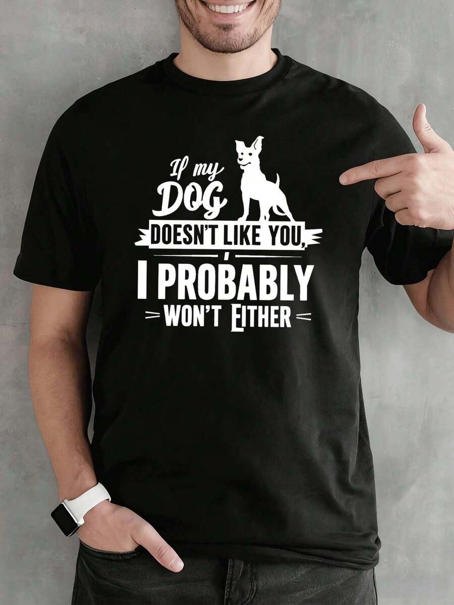 Divertente t-shirt da uomo con grafica per amanti dei cani, in morbido cotone, stile street hip-hop, comoda, resistente, con design grafico - nero - Visualizzare 1