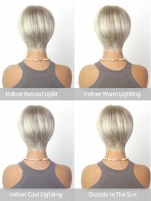10 Inch Short Light Grey Blonde Elf Wig With Bangs, Women's Natural Heat-Resistant Synthetic Wig, Daily Wear - Multicolor - View 10
