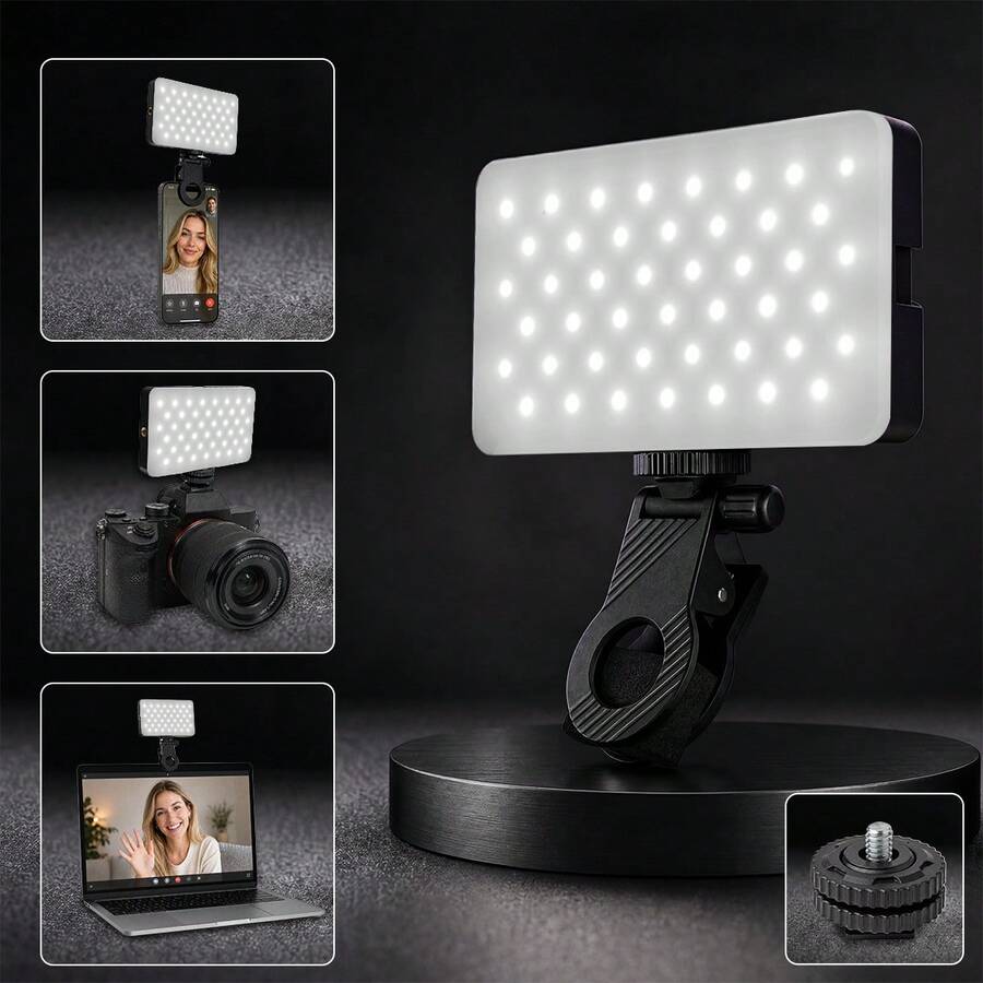 1 قطعة ضوء سيلفي قابل للشحن بقوة 90 LED، ضوء تصوير RGB M140 ثلاثي الألوان، ضوء فيديو محمول قابل للشحن، ضوء LED قابل للتثبيت، قابل للتعديل 360 درجة، مناسب للهاتف الذكي والكاميرا والكمبيوتر المحمول واللوحي وتصوير السيلفي ومؤتمرات الفيديو والإضاءة والمكياج والفلوق، بطارية 1800 مللي أمبير