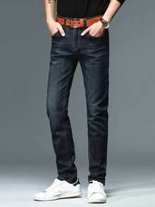 FEROCITYALL Available In 3 Colors, Men's Straight Leg Jeans, Only One Piece, Perfect For Casual Business Work, Daily Wear, Comfortable Stretch Straight Leg Pants, - Black Gray - View 2
