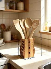 Bamboo Kitchen Utensils Set With Holder Natural Wooden Cooking Spatula Spoon Kit Kitchen Counter Storage Rack Non-Stick Cookware Kitchen Gadgets - Bamboo Wood Color - View 5