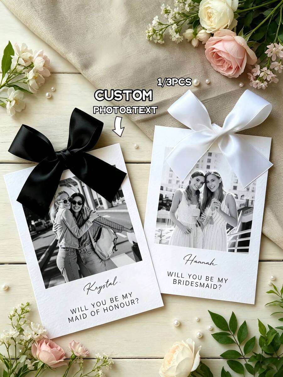 1/2/3PCS Customized Bridesmaid Proposal Cards,Personalzied Photo & Text,Bridesmaid Proposal Card Template With Bow,Bridesmaid Cards,Weddding - Multicolor - View 1