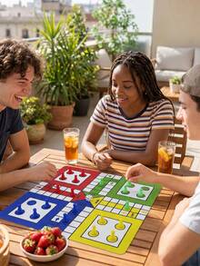 1pc Polyester Square Flying Chess Game Mat, Portable Dice Board Cloth, Suitable For Hawaii Vacation, Family Gathering, Spring/Autumn Picnic, Garden Party, Adult Group, Boys And Girls Interactive Educational Game - Multicolor - View 2