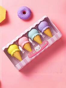 4pcs Creative Shaped Student Eraser Ice Cream Cake Eraser Set Hamburger Cartoon Eraser Stationery Gift, Back To School - Sets - View 6