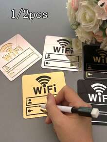 1/2pcs Acrylic Self-Adhesive Mirror WiFi Sign With Fillable Account, Classic Self-Adhesive WiFi Sign Mirror Sticker, Horizontal Decorative Sticker, Suitable For Glass Surfaces, Perfect For Restaurant, Office, Beauty Salon, Bedroom, Home, Office, Cafe And Restaurant Wall Decor - Multicolor - View 4